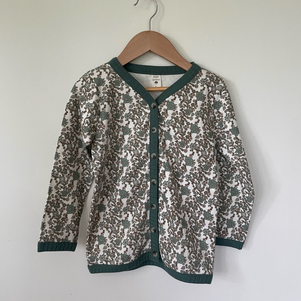 Kate Quinn Floral Button-Up Cardigan in Green and Cream